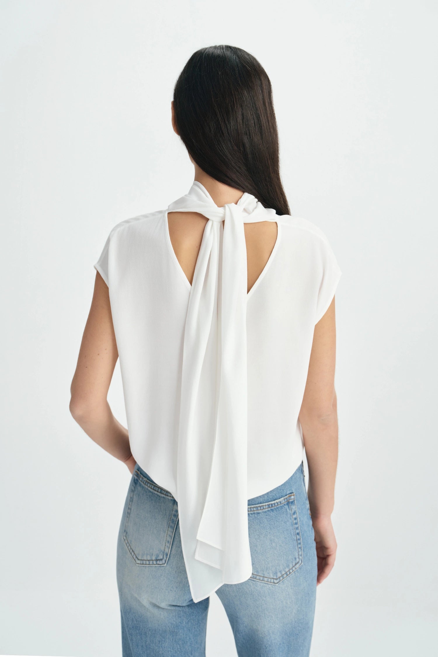 Serel Tie Neck Top-Cloud