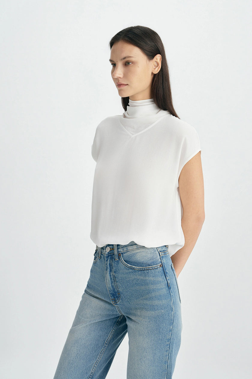 Serel Tie Neck Top-Cloud