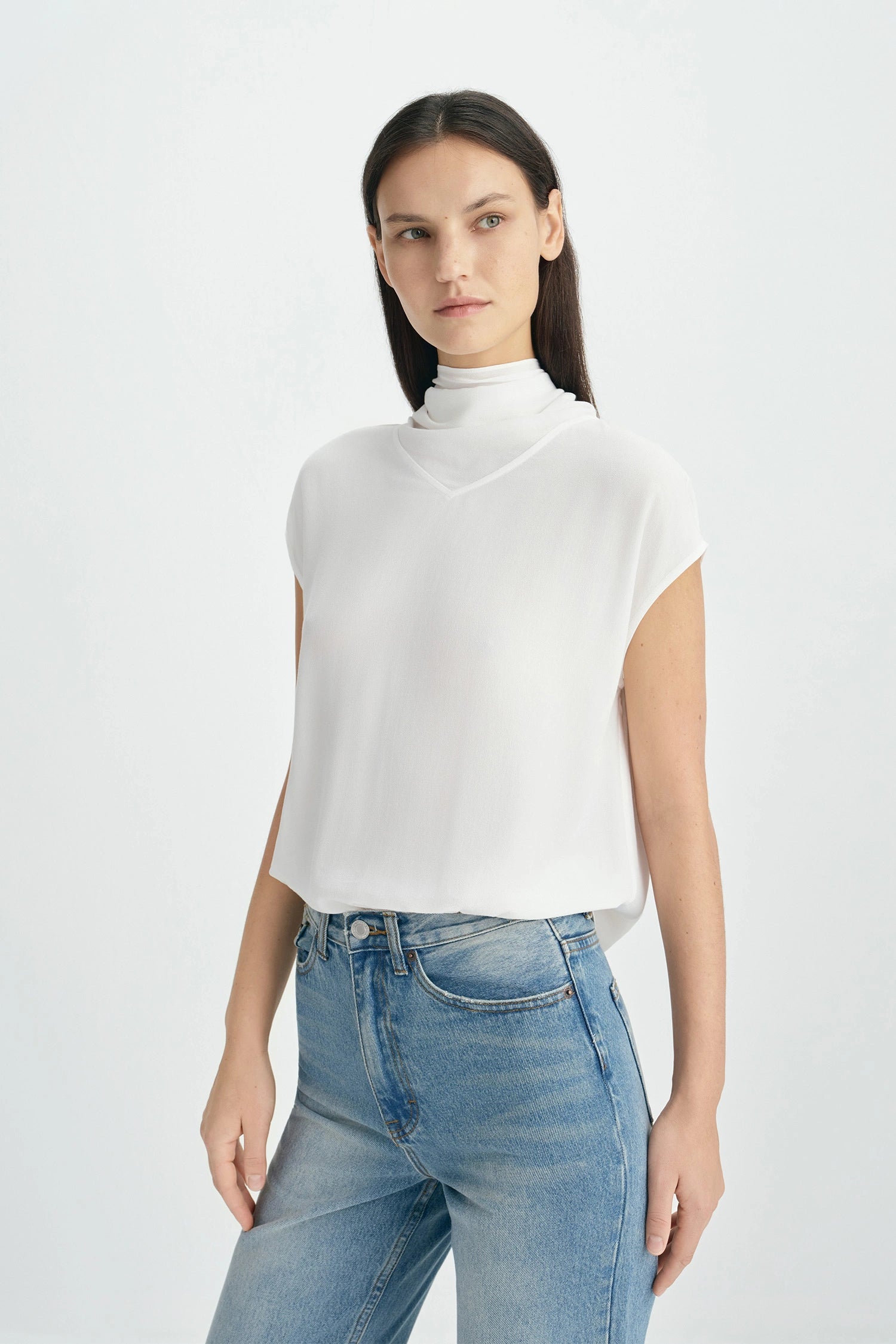 Serel Tie Neck Top-Cloud