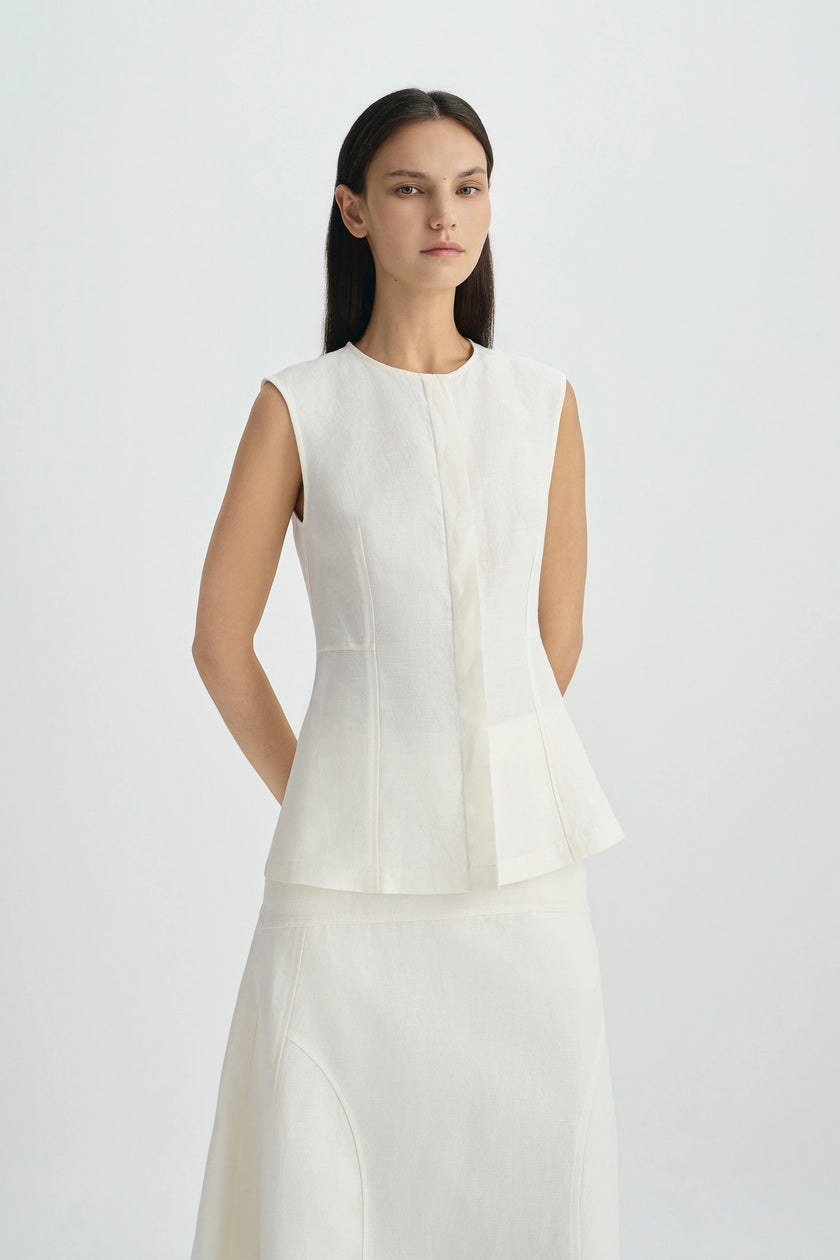 Luma Double Placket Top Egret