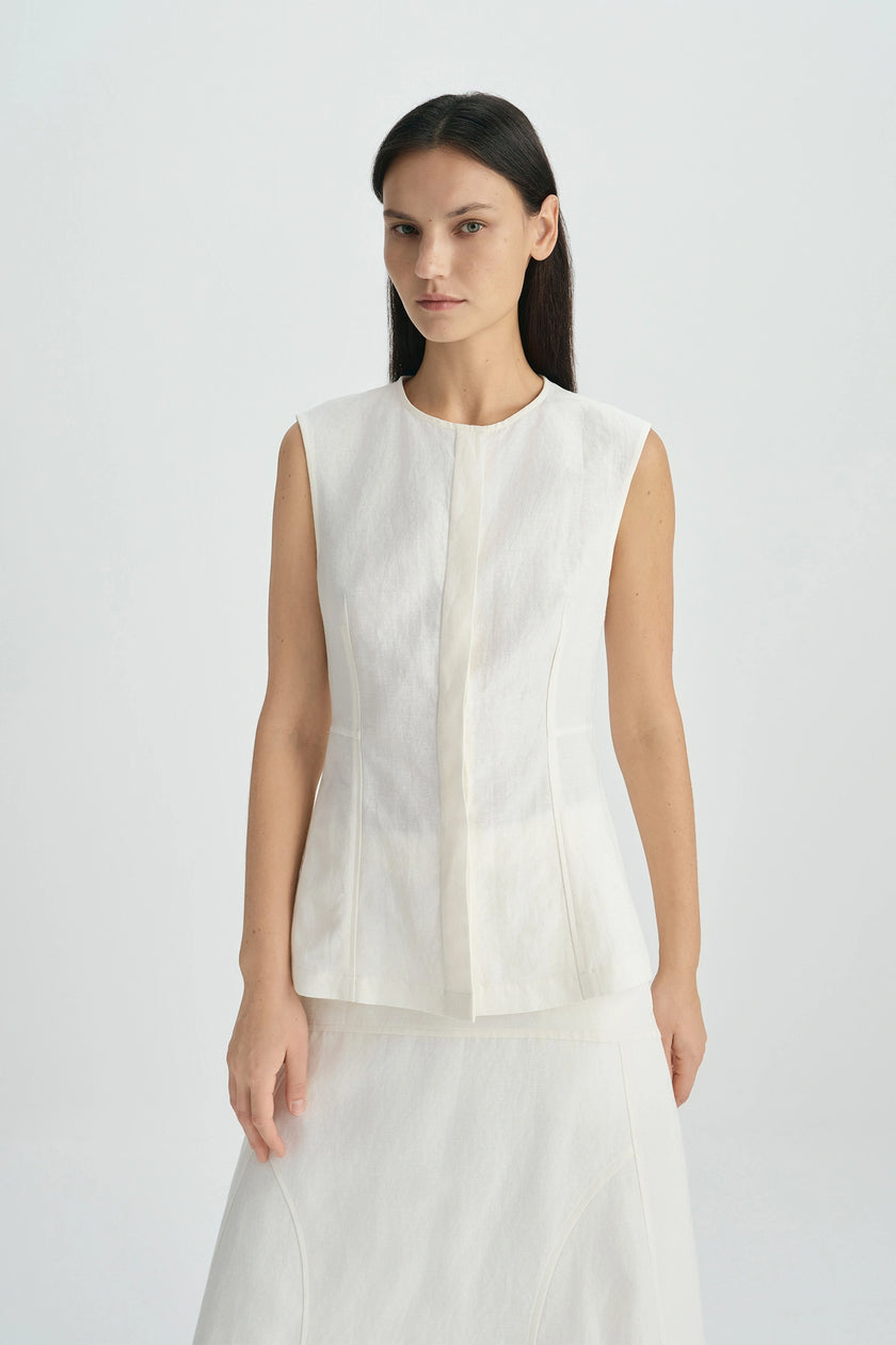 Luma Double Placket Top Egret