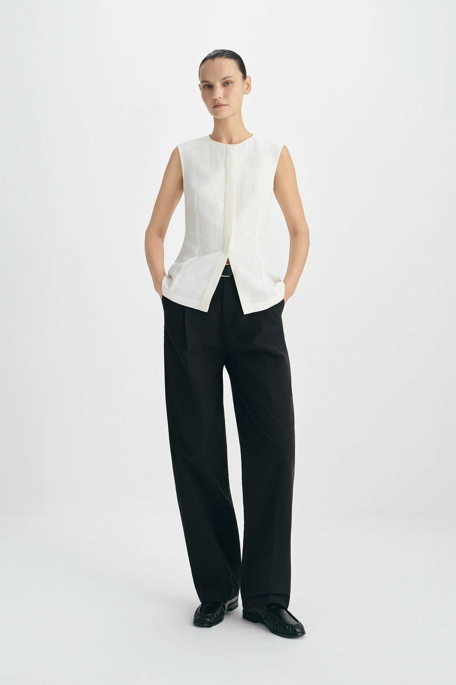 Luma Double Placket Top Egret