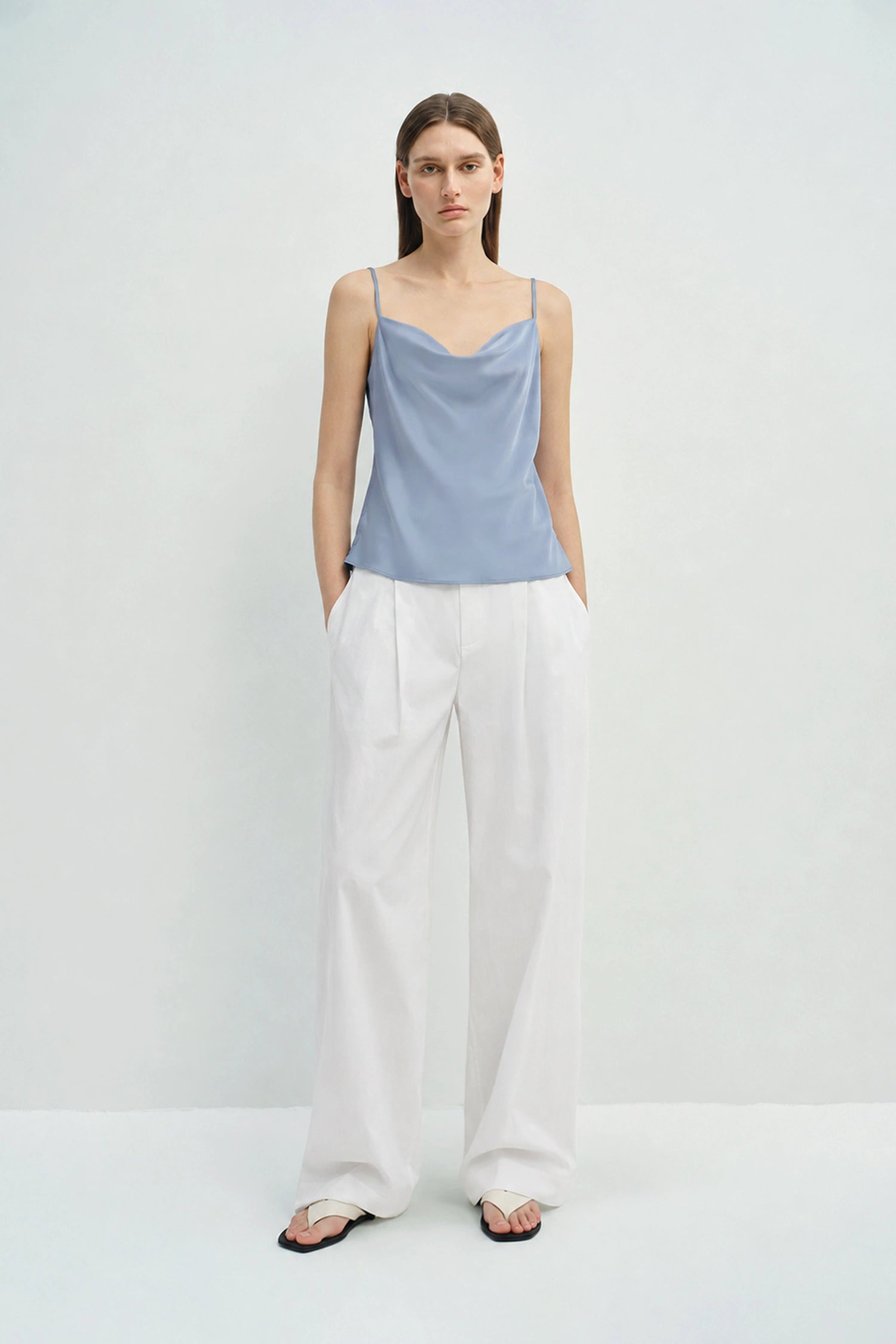 Aela Drape Neck Cami Top Chambray