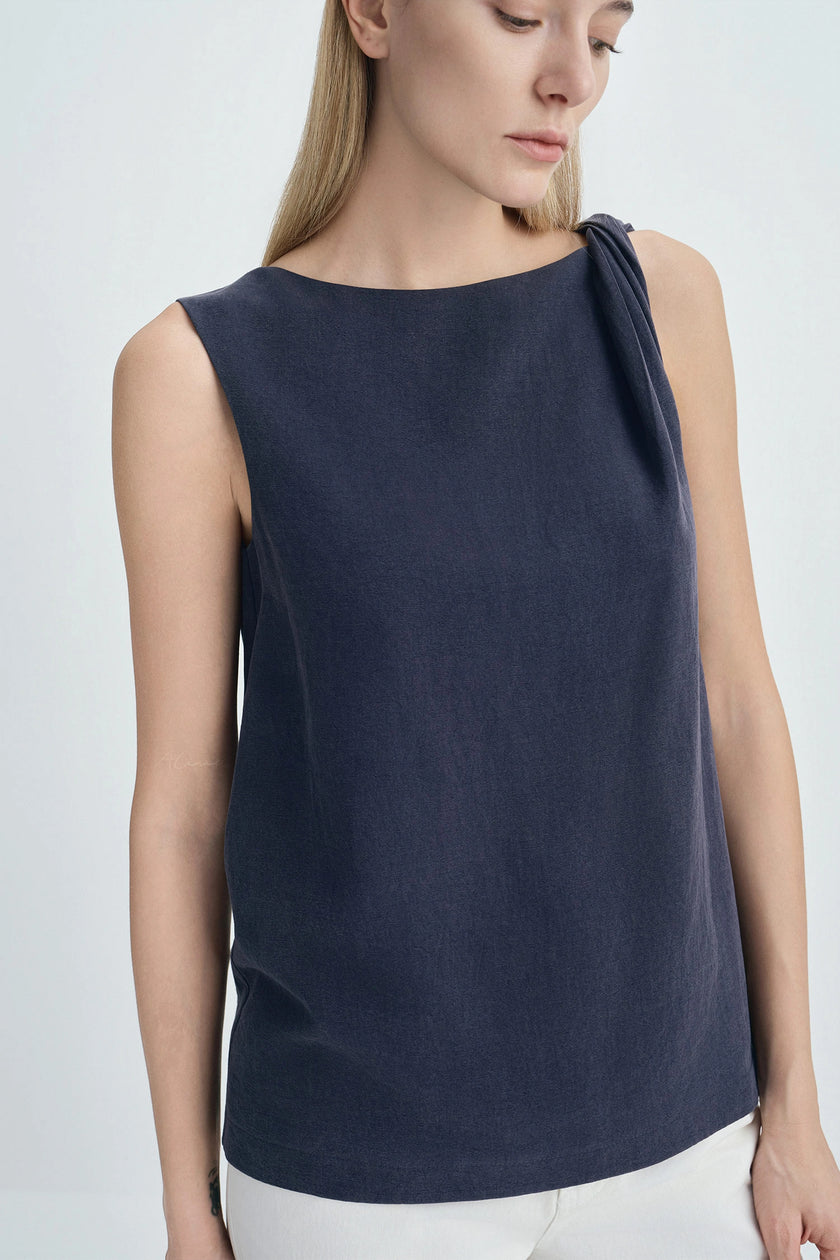 Lucida Twist Shoulder Top Navy