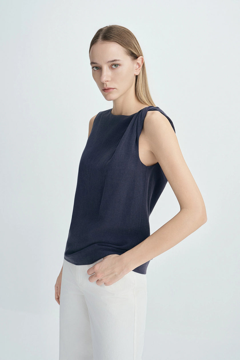 Lucida Twist Shoulder Top Navy