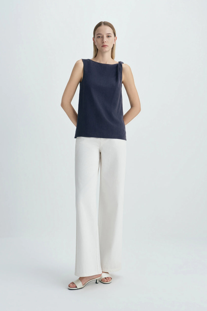 Lucida Twist Shoulder Top Navy
