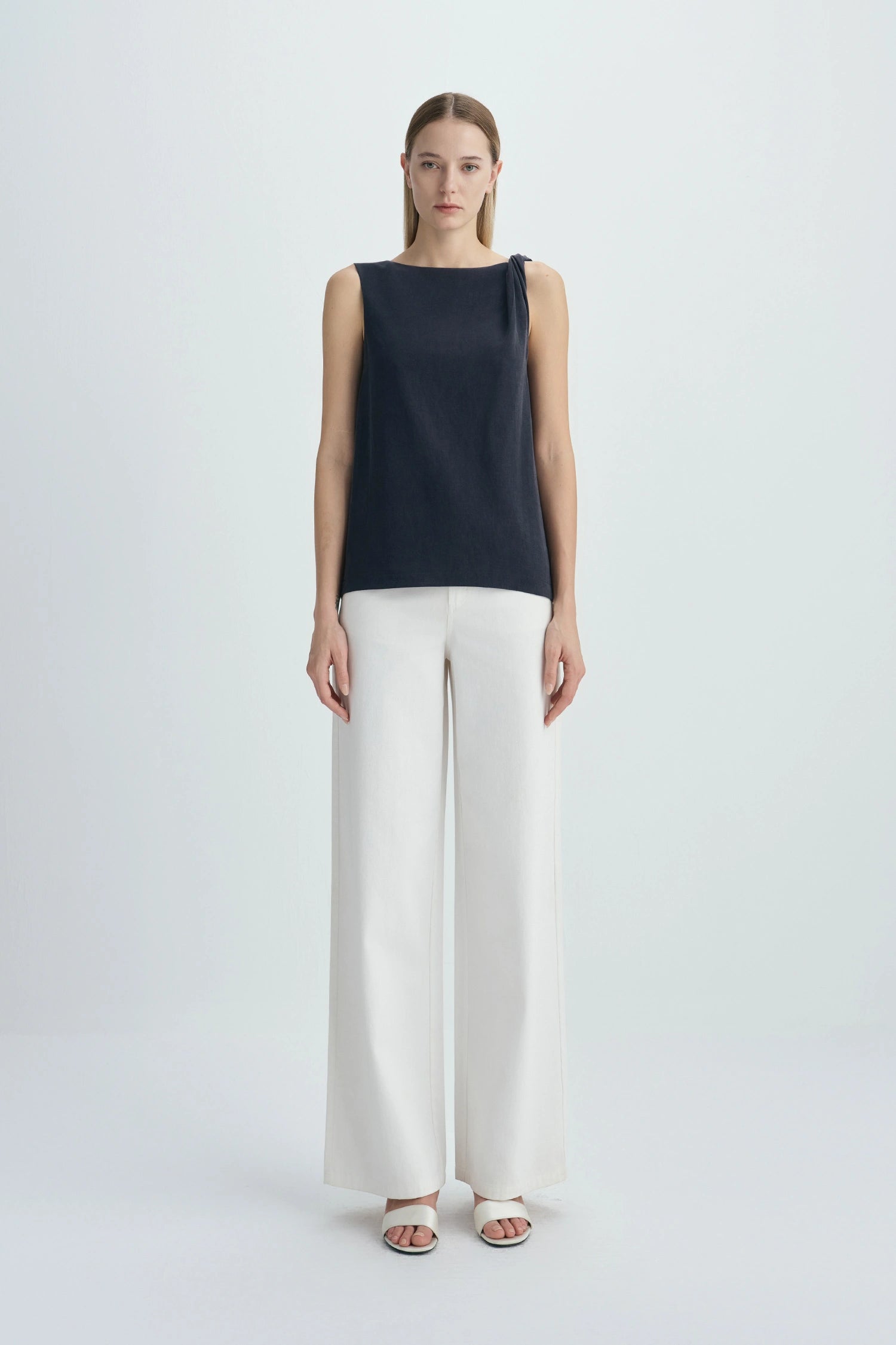 Lucida Twist Shoulder Top Navy