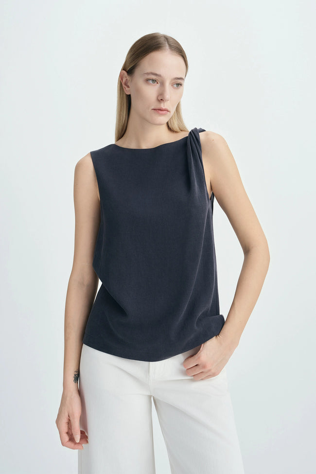 Lucida Twist Shoulder Top Navy