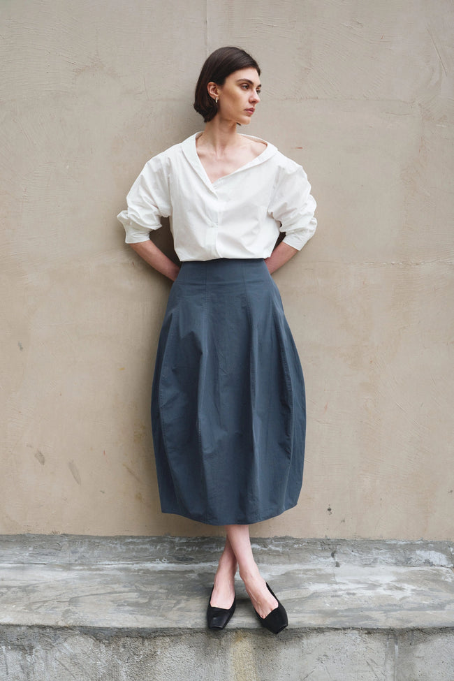 Liora Asymmetric Neck Shirt-White