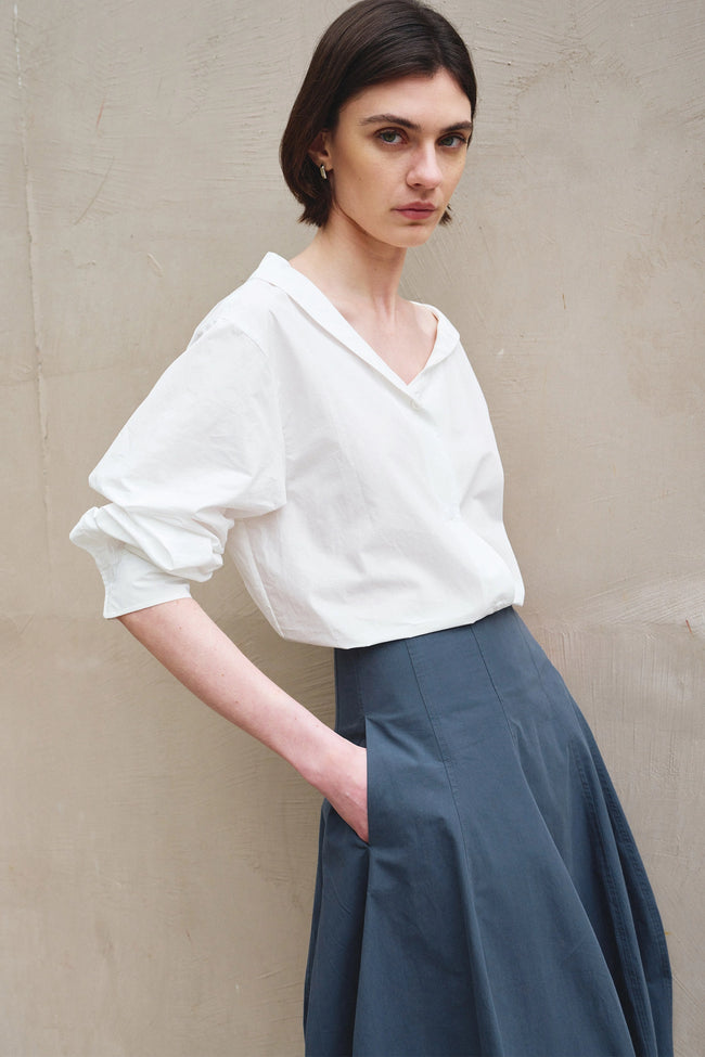 Liora Asymmetric Neck Shirt-White