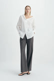 Liora Asymmetric Neck Shirt-White