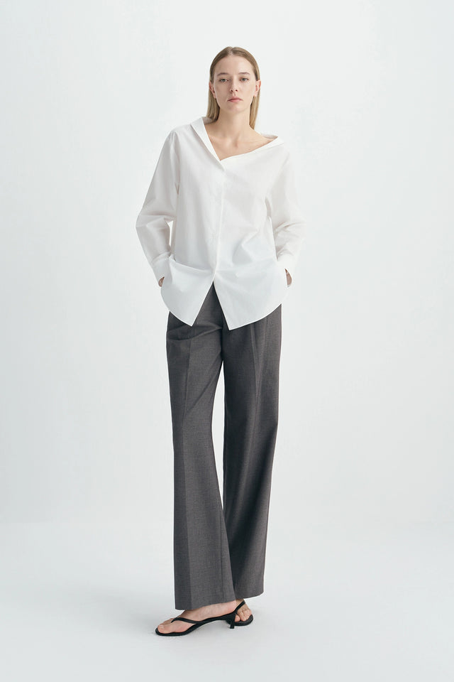 Liora Asymmetric Neck Shirt-White