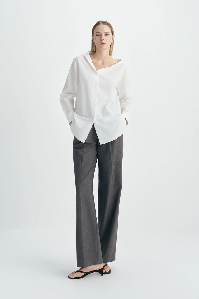Liora Asymmetric Neck Shirt-White