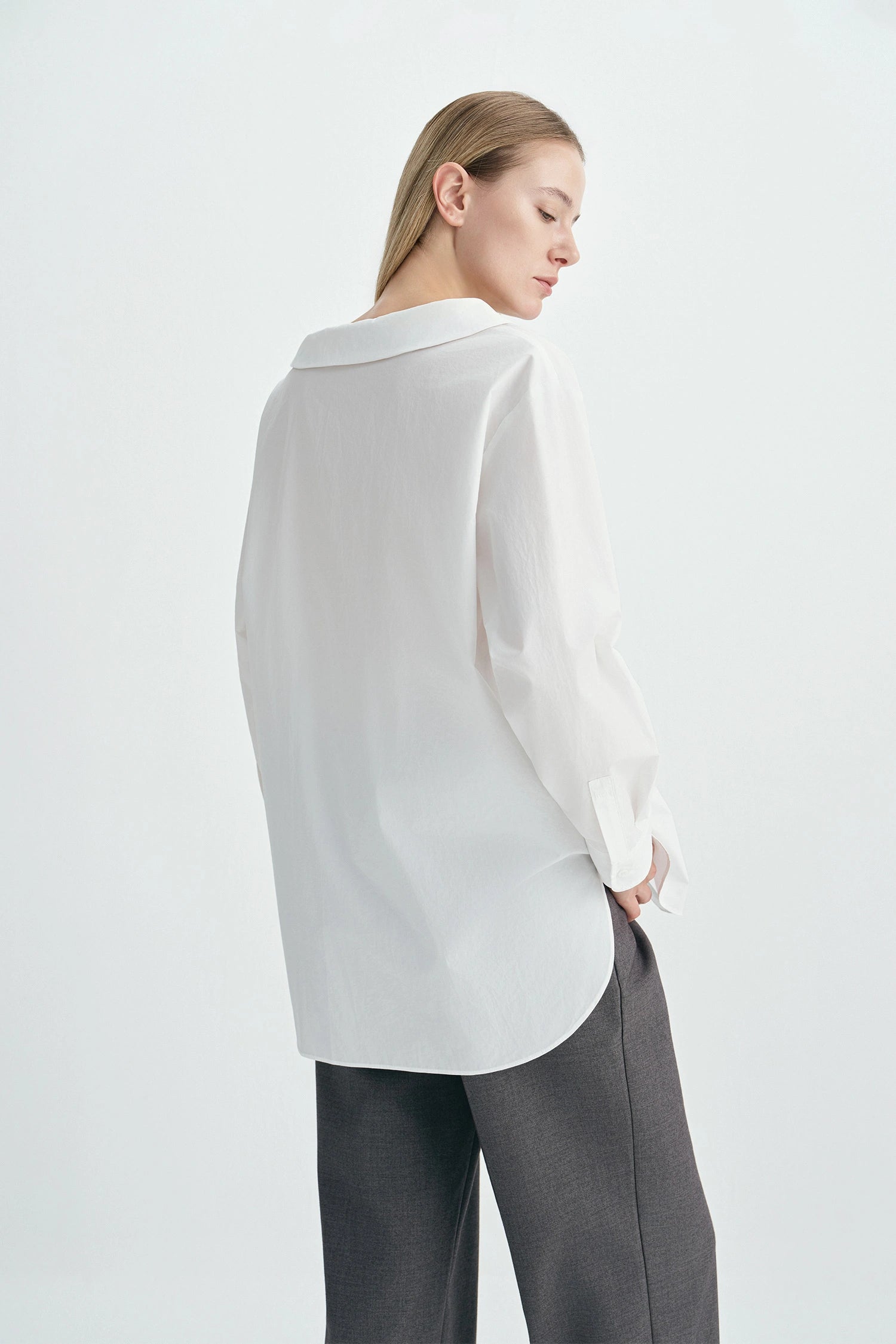 Liora Asymmetric Neck Shirt-White
