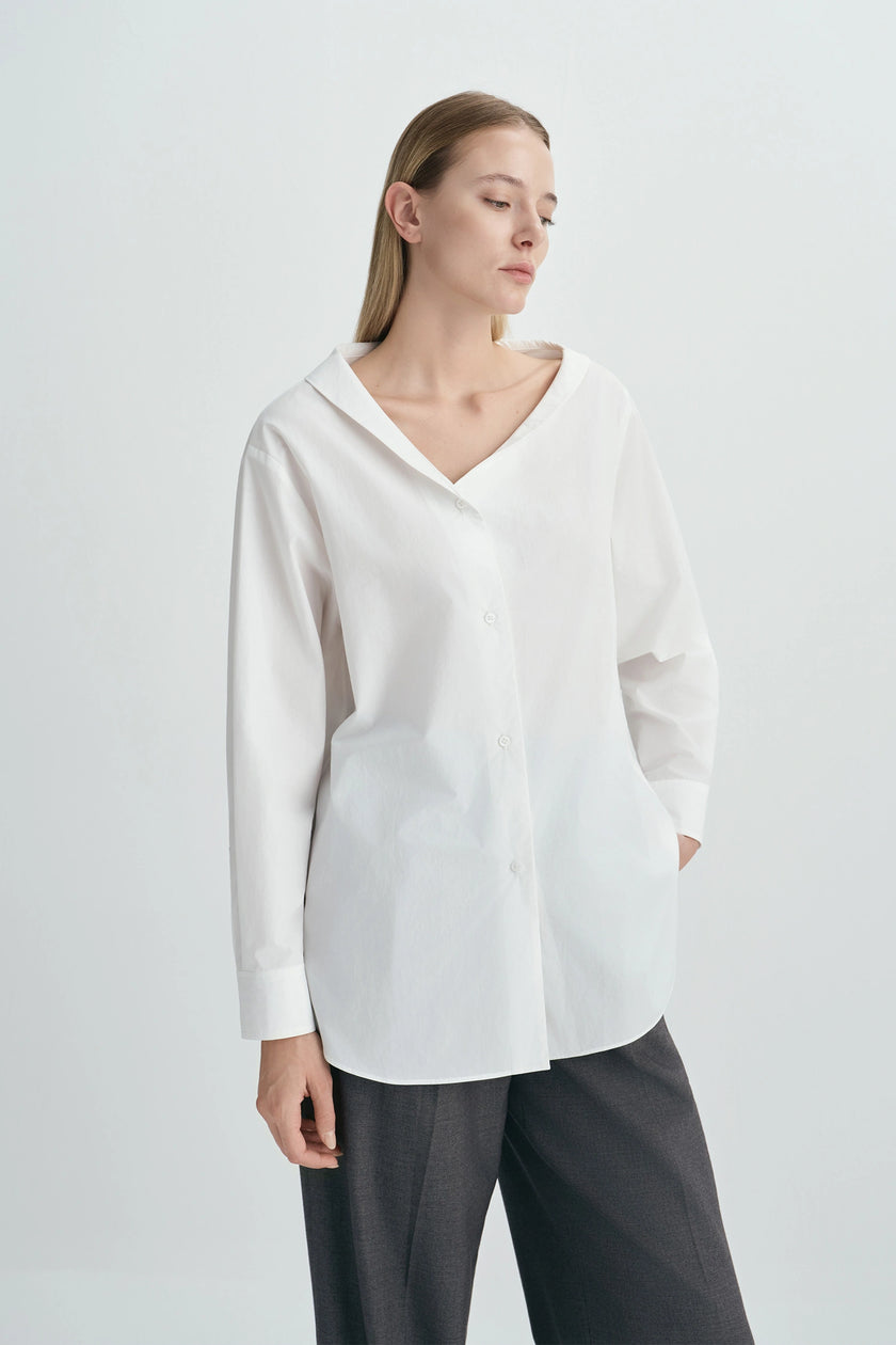 Liora Asymmetric Neck Shirt-White