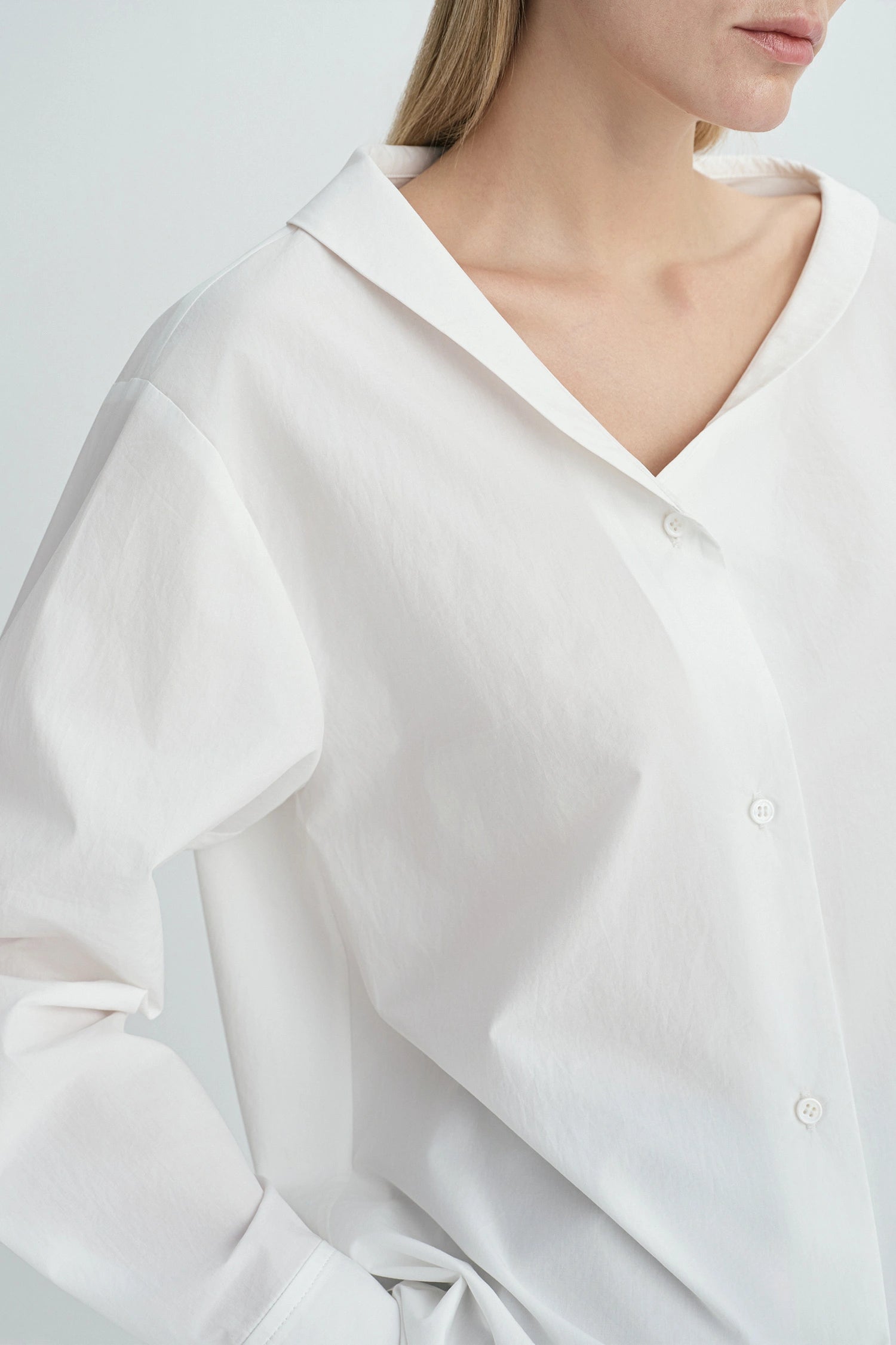 Liora Asymmetric Neck Shirt-White