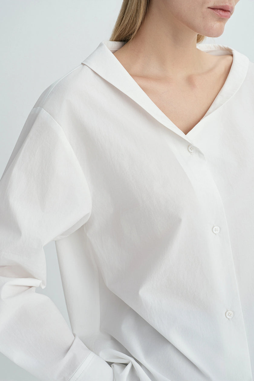 Liora Asymmetric Neck Shirt-White