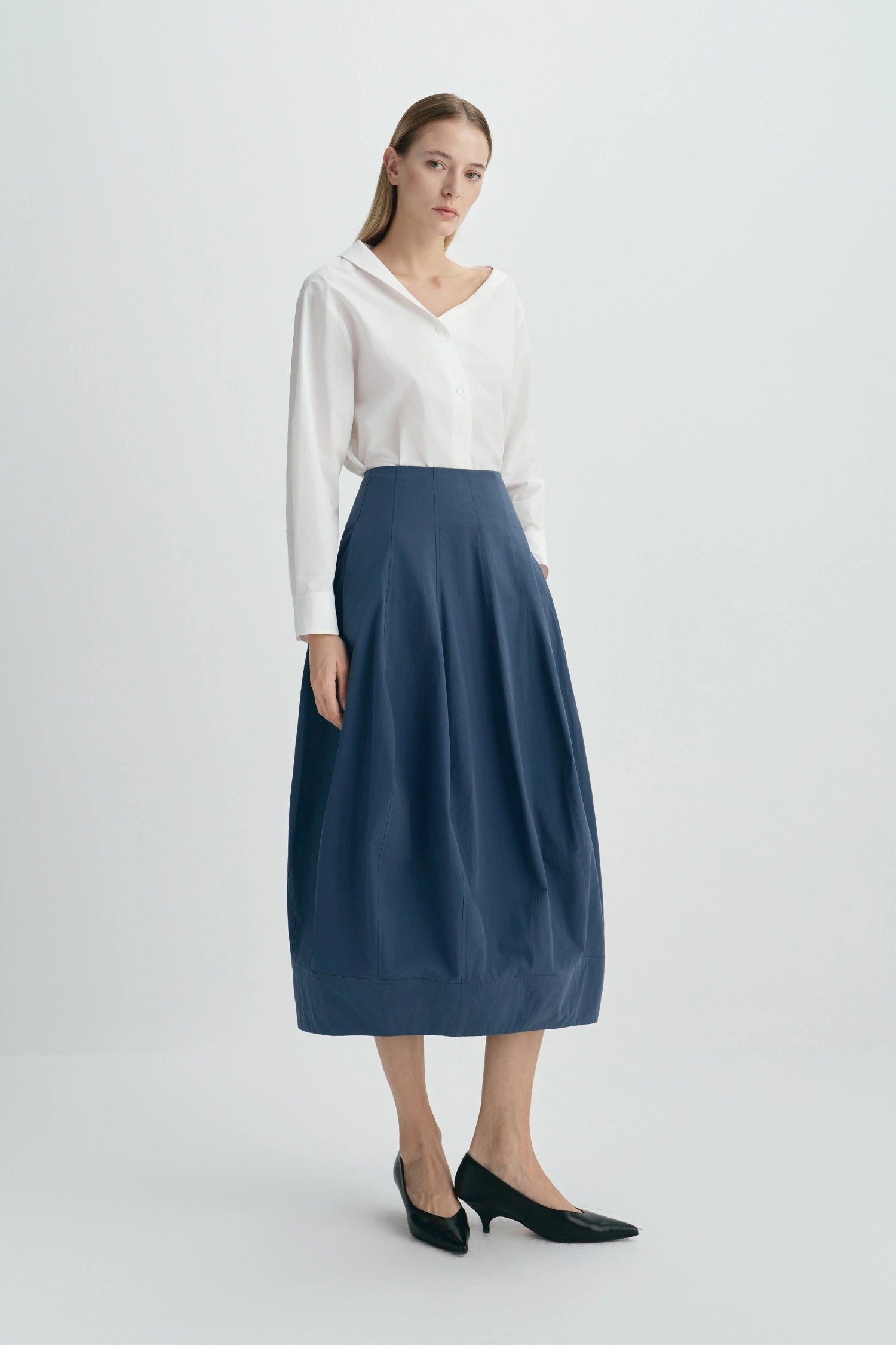 Liora Asymmetric Neck Shirt-White
