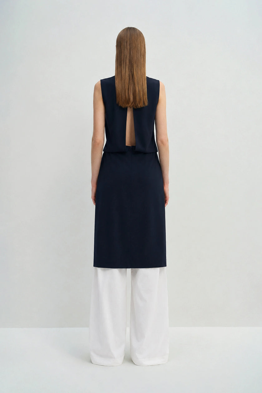 Vento Back Slit Top Navy