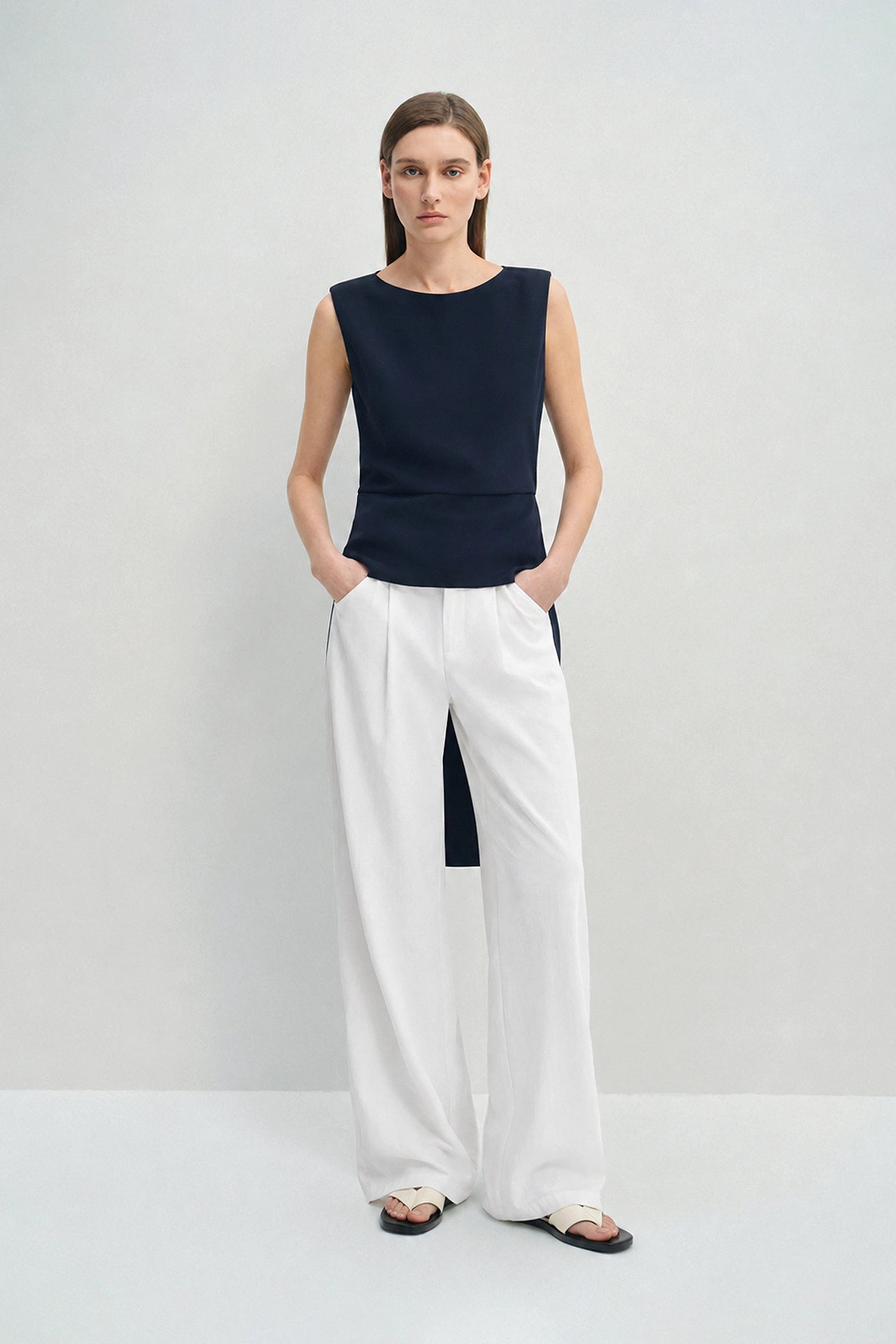 Vento Back Slit Top Navy