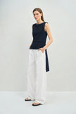 Vento Back Slit Top Navy