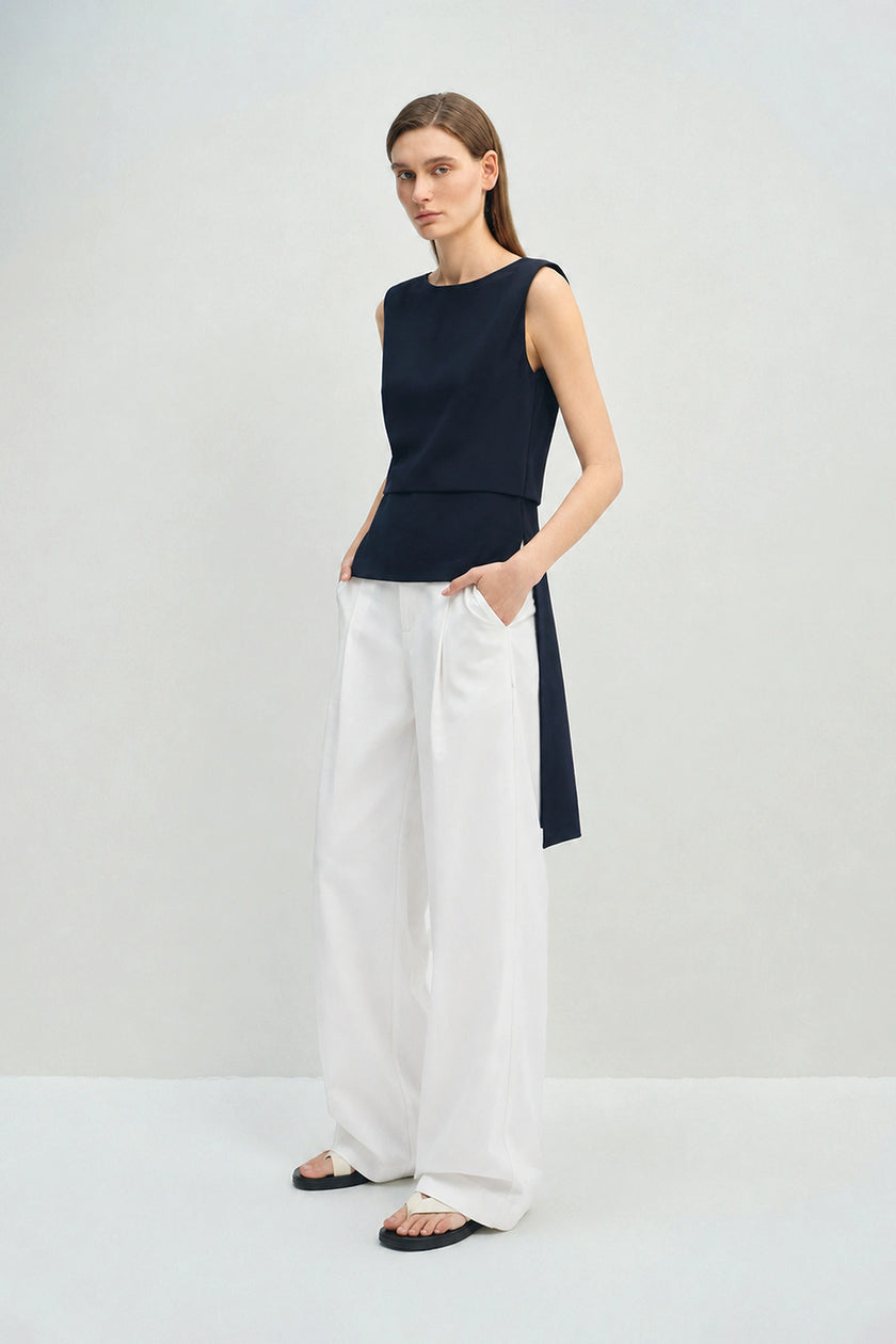 Vento Back Slit Top Navy