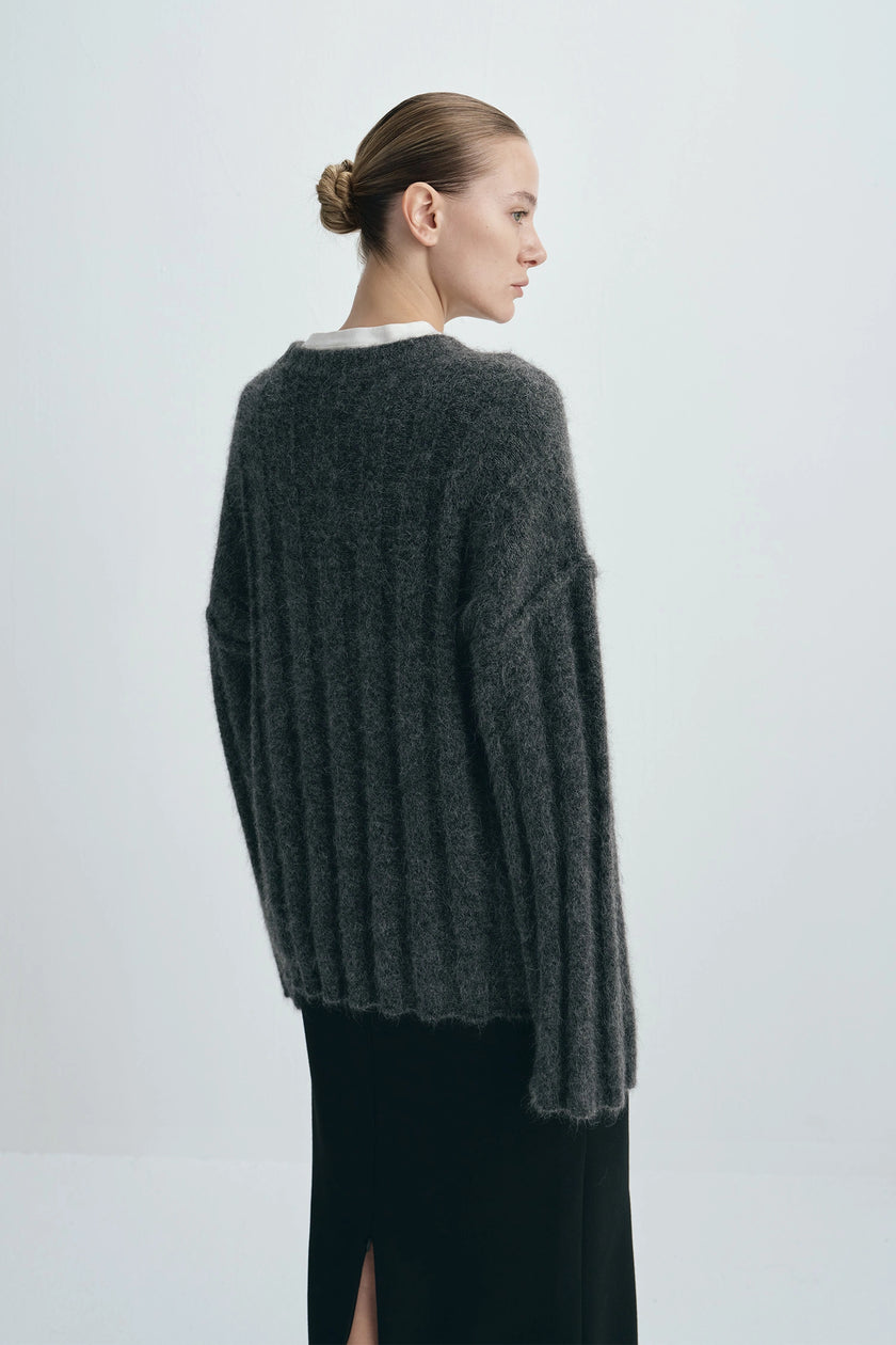 Vendome Wide Rib Boxy Sweater Cinder