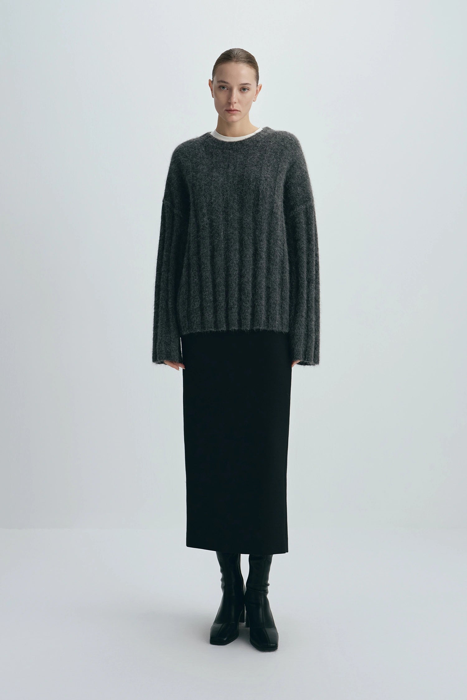 Vendome Wide Rib Boxy Sweater Cinder