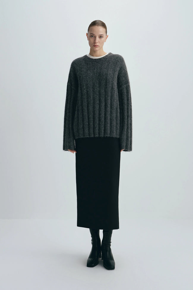 Vendome Wide Rib Boxy Sweater Cinder