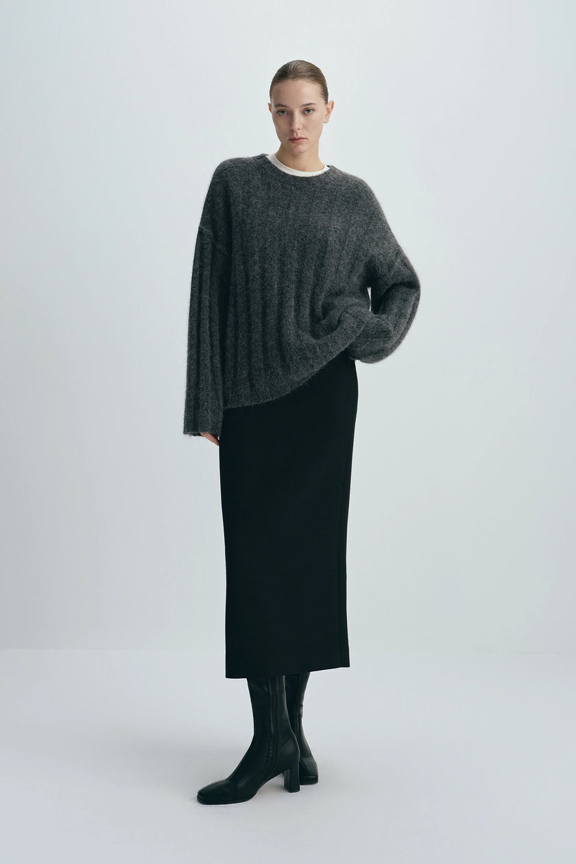 Vendome Wide Rib Boxy Sweater Cinder