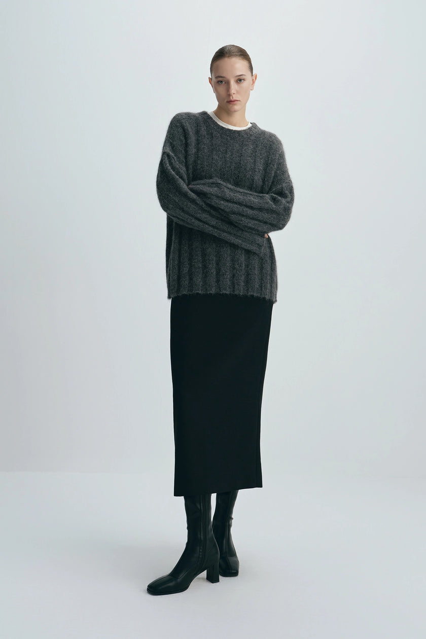 Vendome Wide Rib Boxy Sweater Cinder