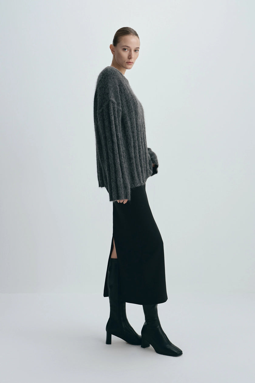 Vendome Wide Rib Boxy Sweater Cinder