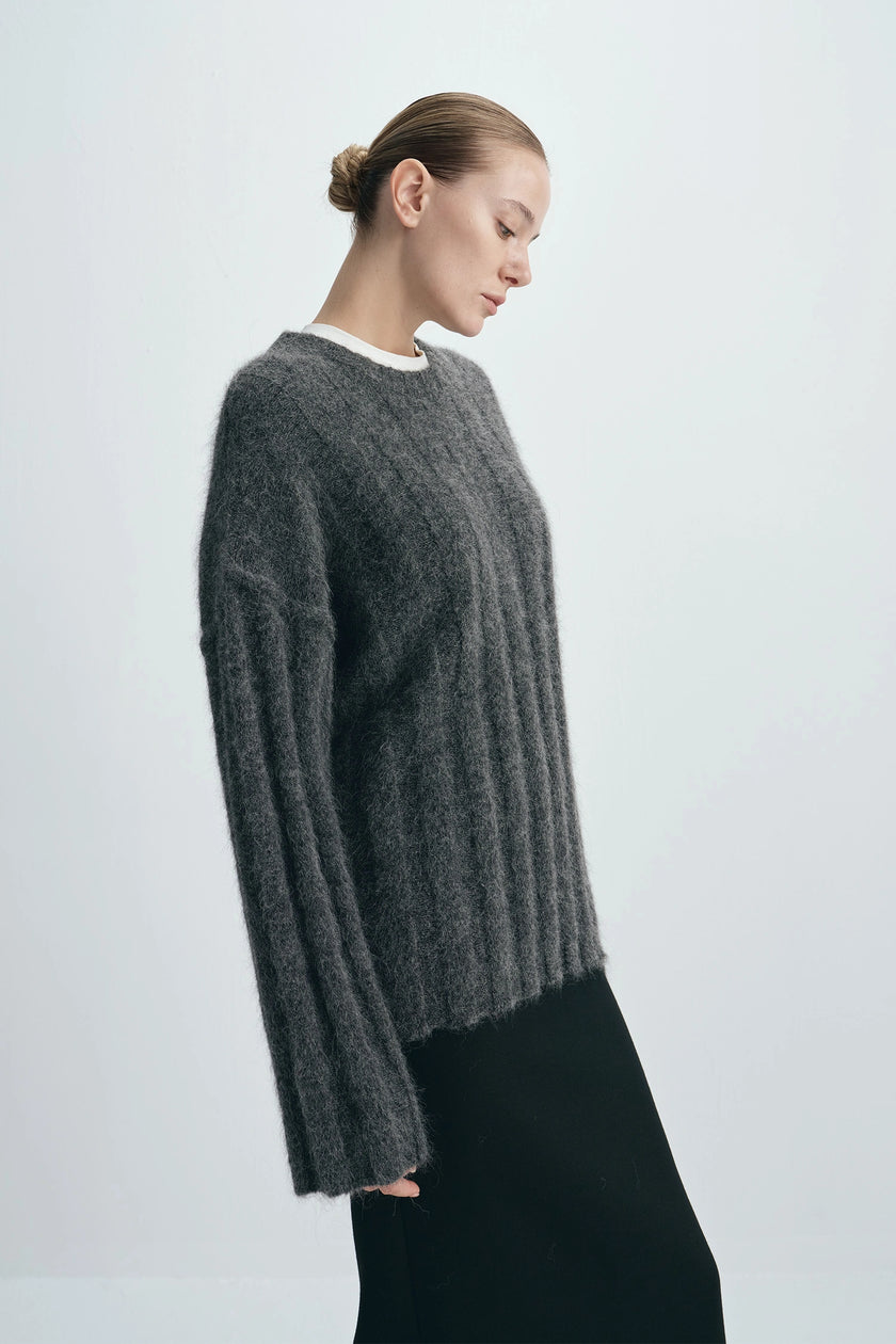 Vendome Wide Rib Boxy Sweater Cinder