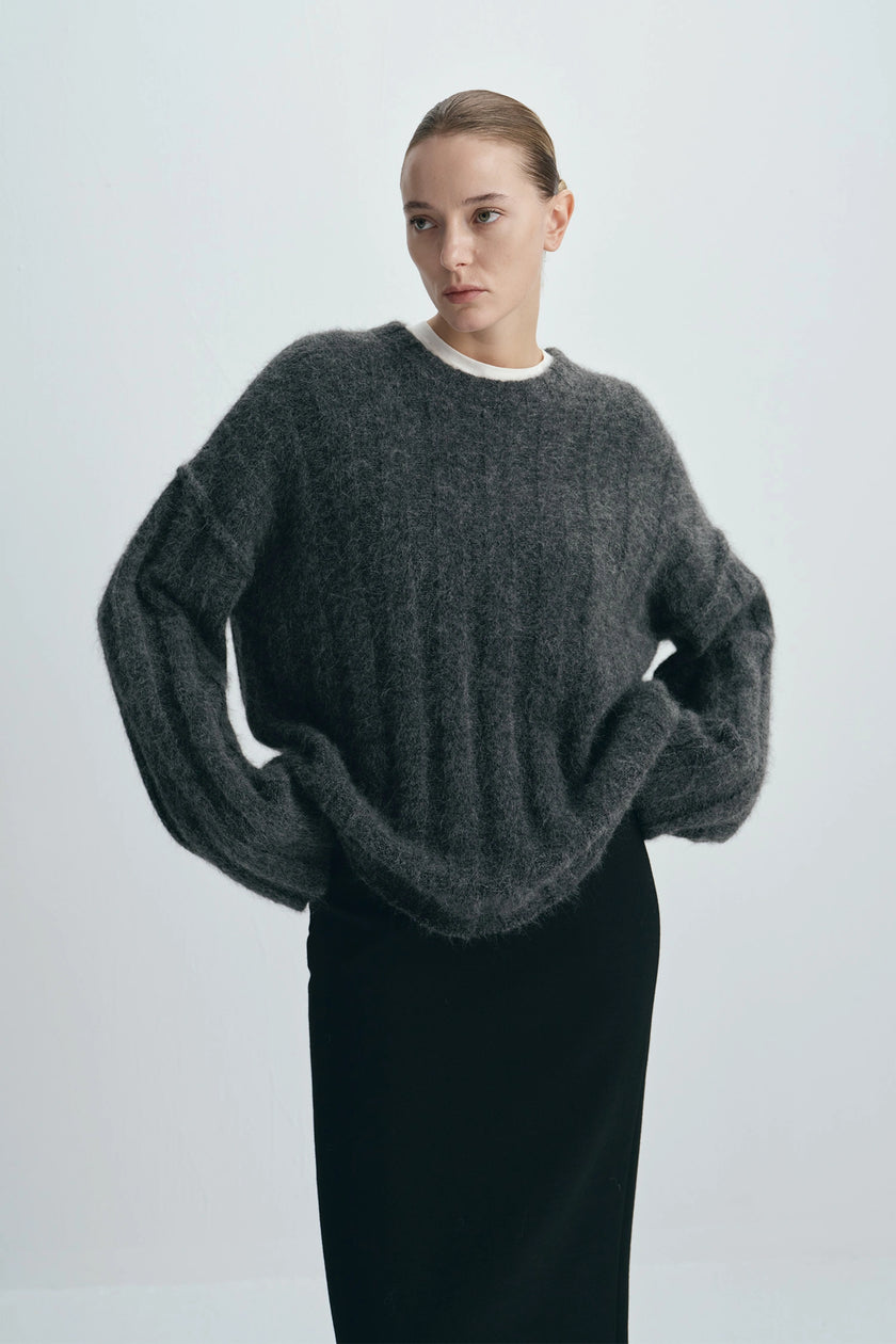 Vendome Wide Rib Boxy Sweater Cinder