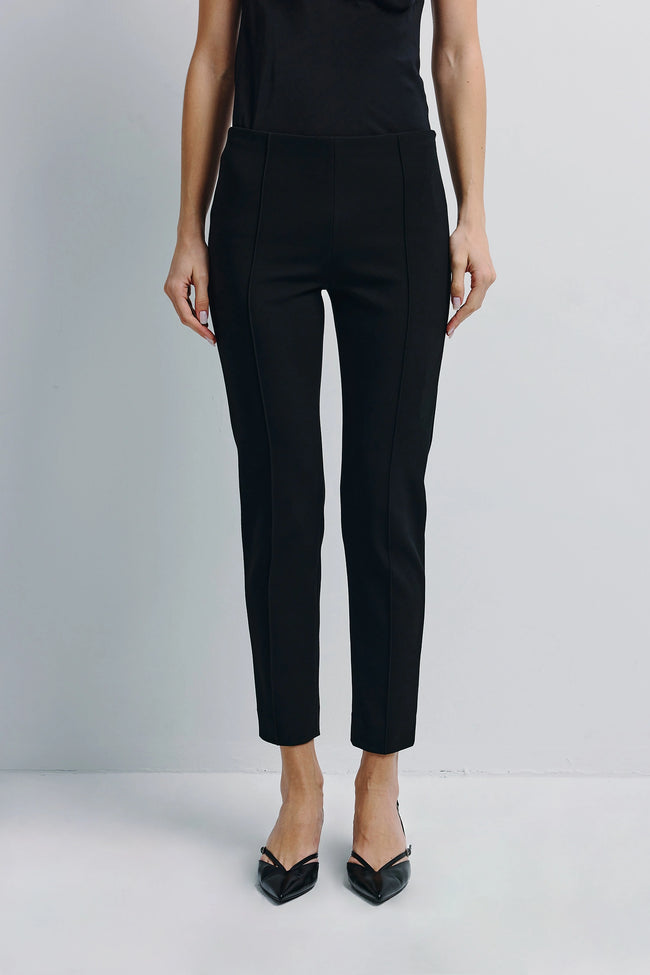 Morris Cropped Slim Pant in Black, Pintuck Front Detail