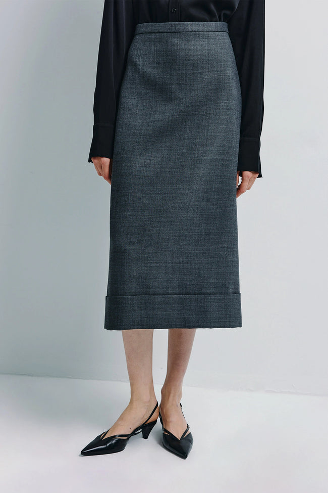 Paley Wool Blend Midi Skirt Charcoal