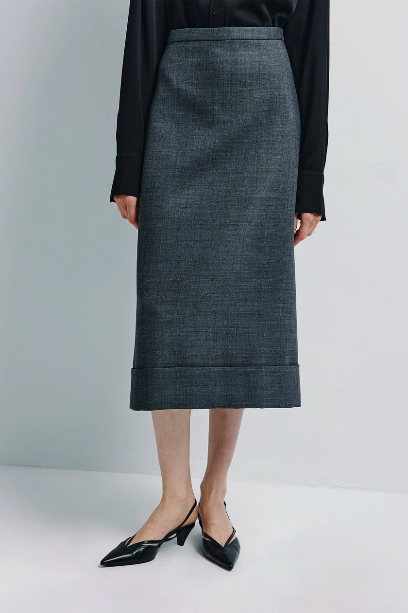 Grey wool-blend midi skirt from Ruesophie, with a structured A-line design for women