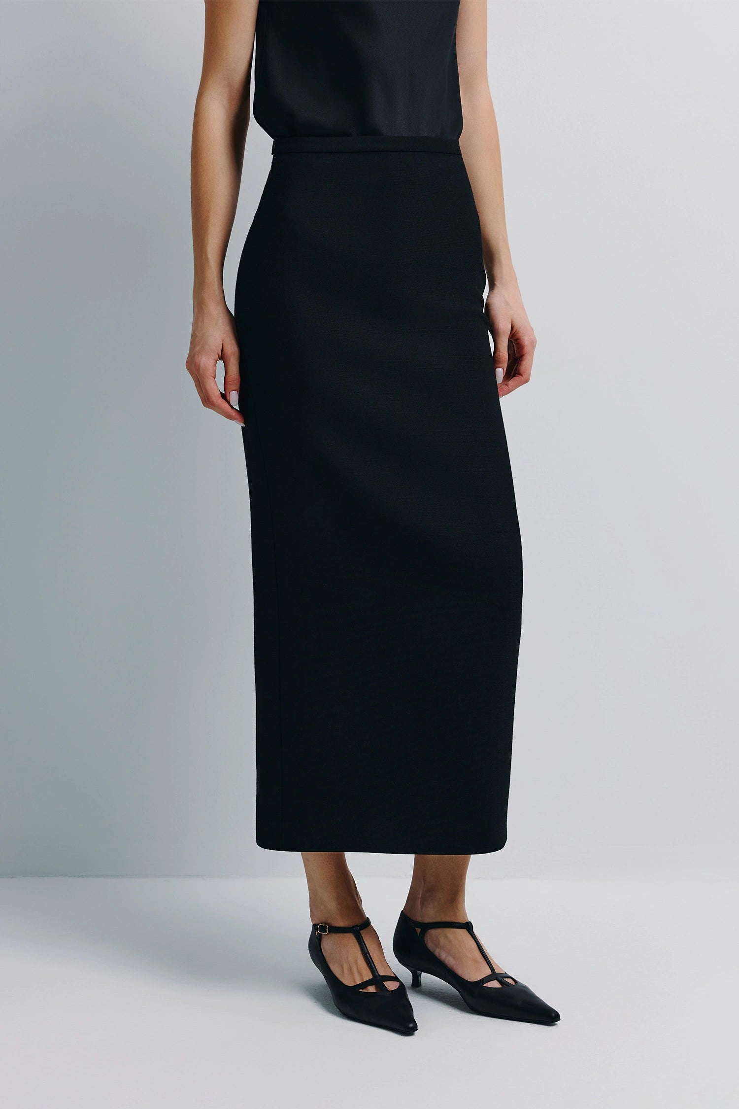 Wool Blend Midi Pencil Skirt