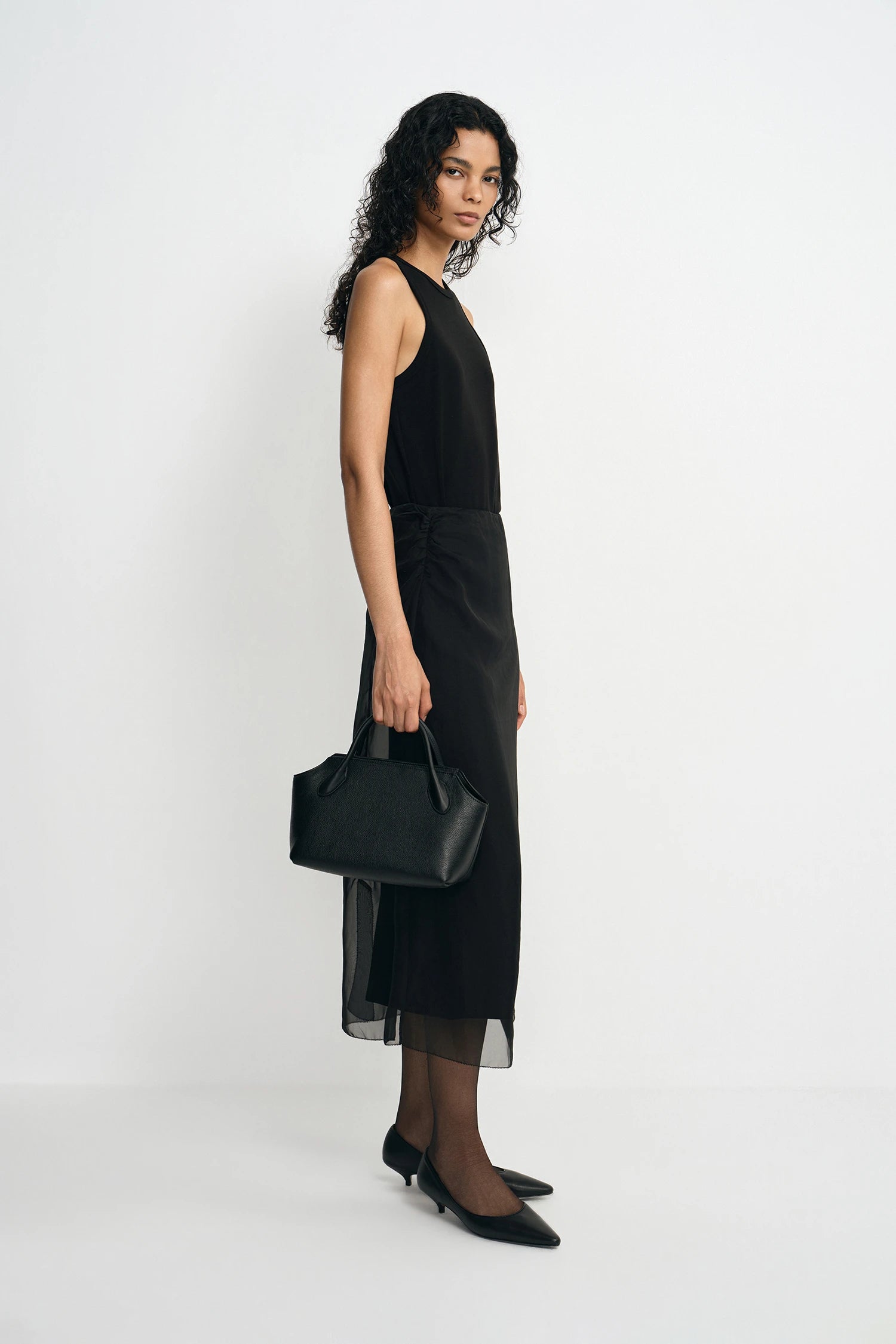 Black Organza Midi Skirt | Sheer Layered Volume
