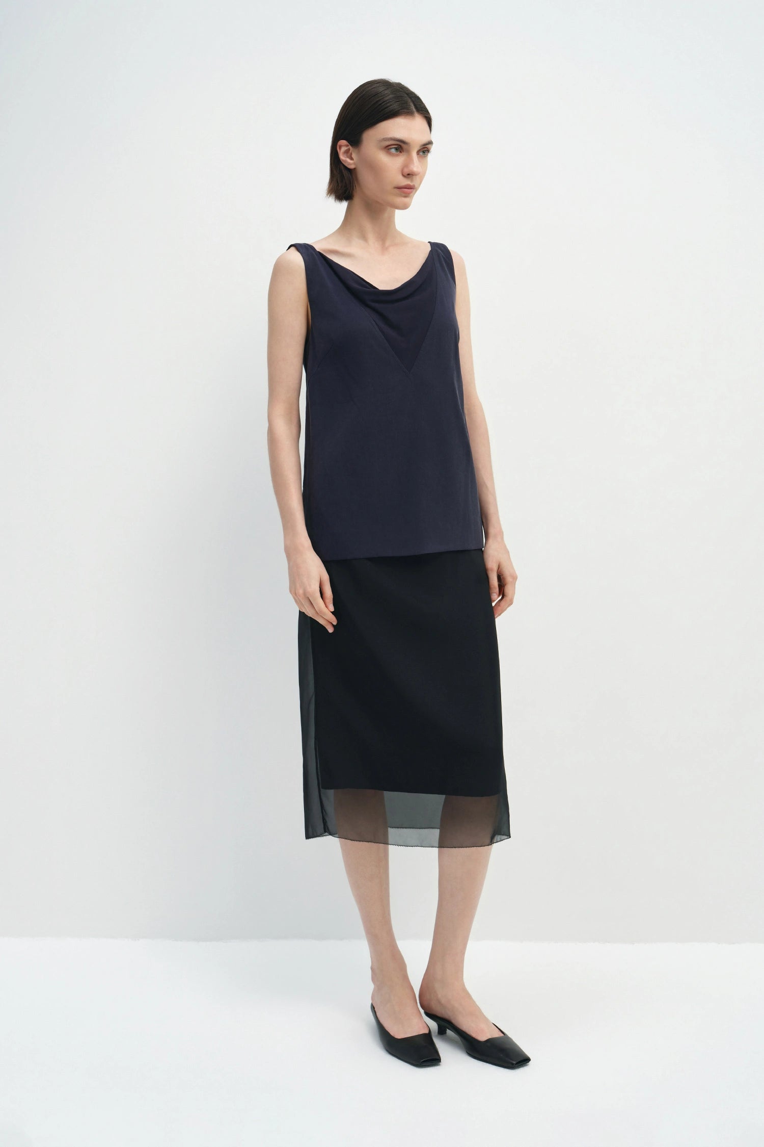 Black Organza Midi Skirt | Sheer Layered Volume