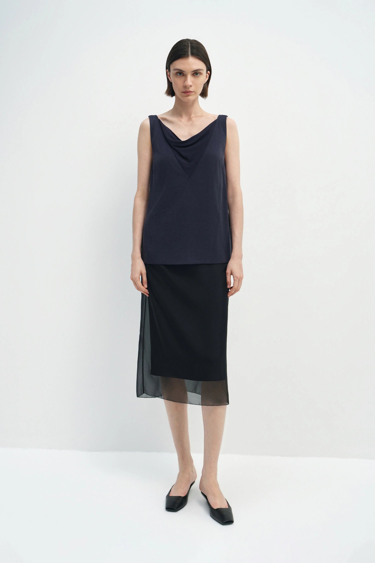 Black Organza Midi Skirt | Sheer Layered Volume