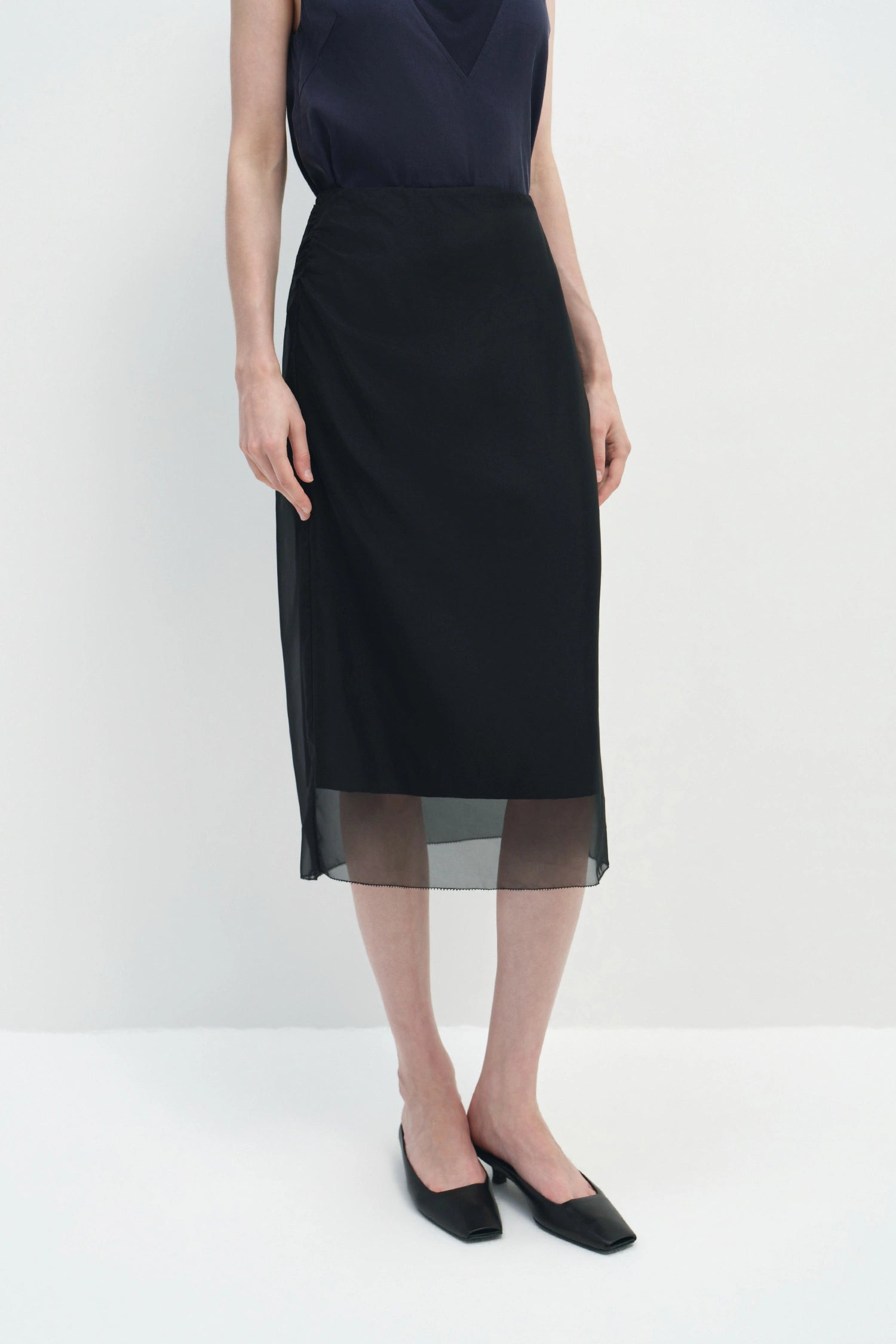 Black Organza Midi Skirt | Sheer Layered Volume