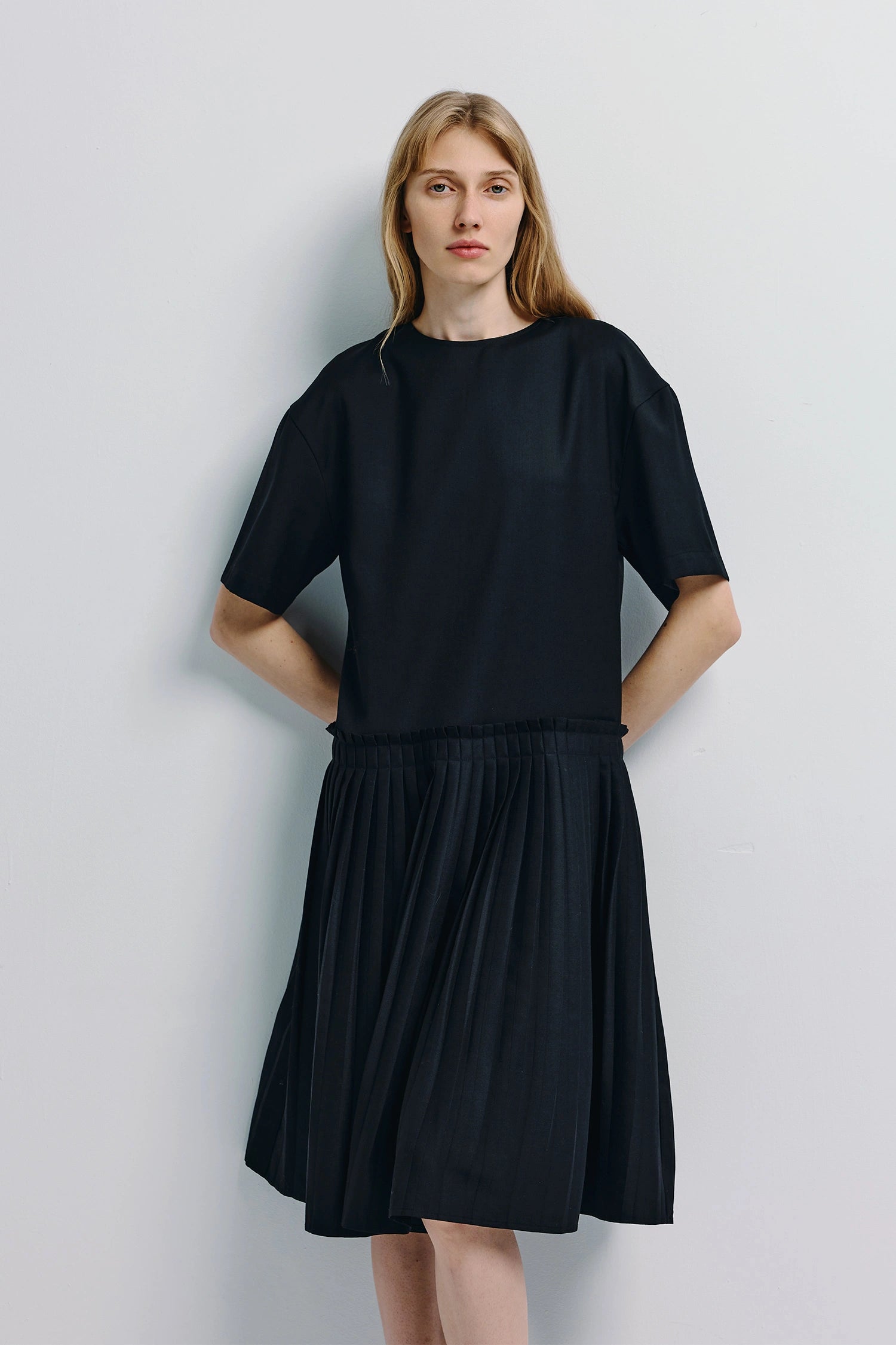 pleated skirt evening dress Iris | BLUE Satin Pleated Midi Skirt