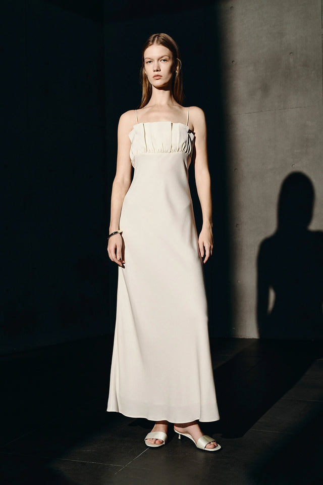 Margaux Satin Midi Dress Creme
