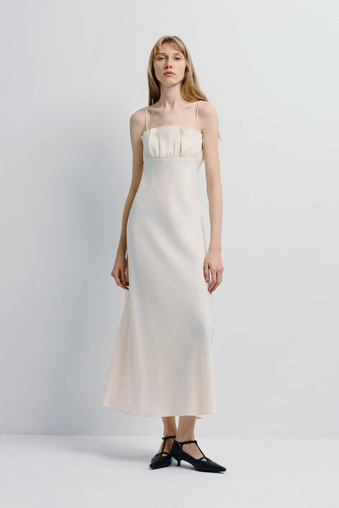 Margaux Satin Midi Dress Creme