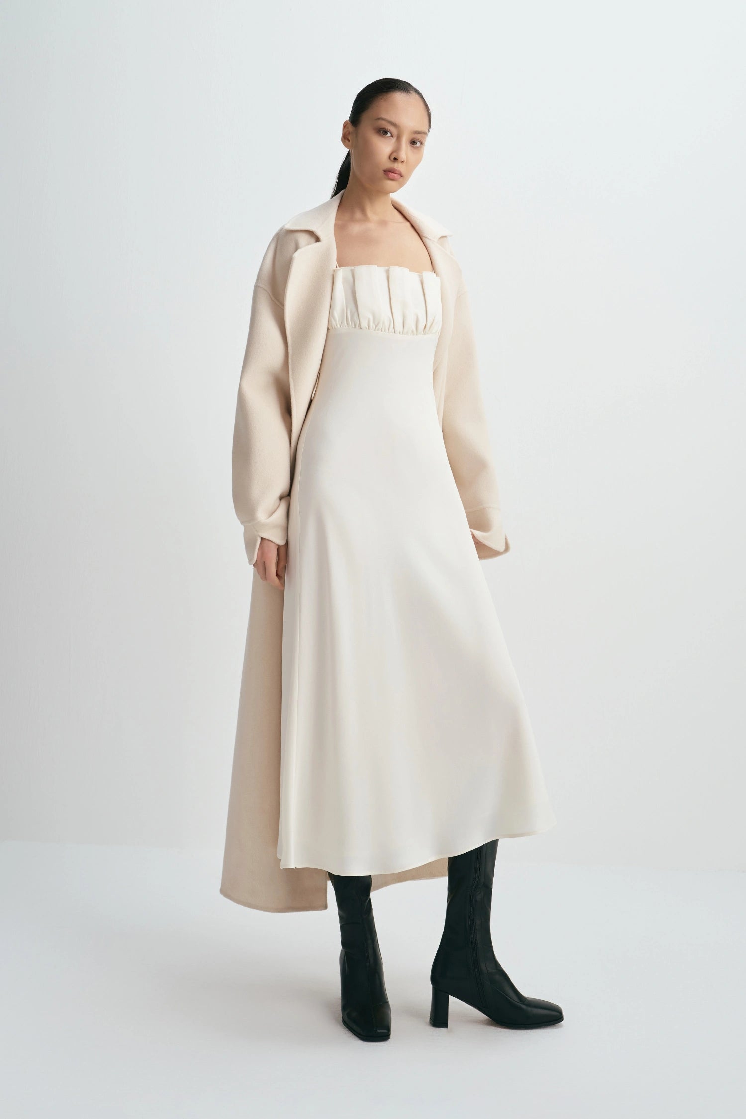 Margaux Satin Midi Dress Creme