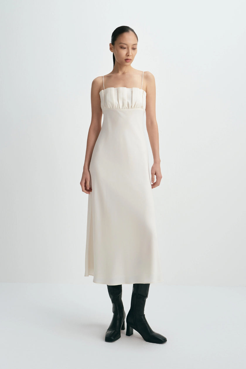 Margaux Satin Midi Dress Creme