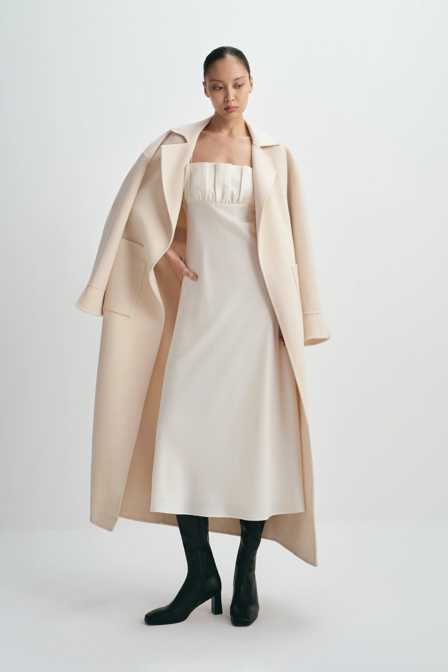 Margaux Satin Midi Dress Creme