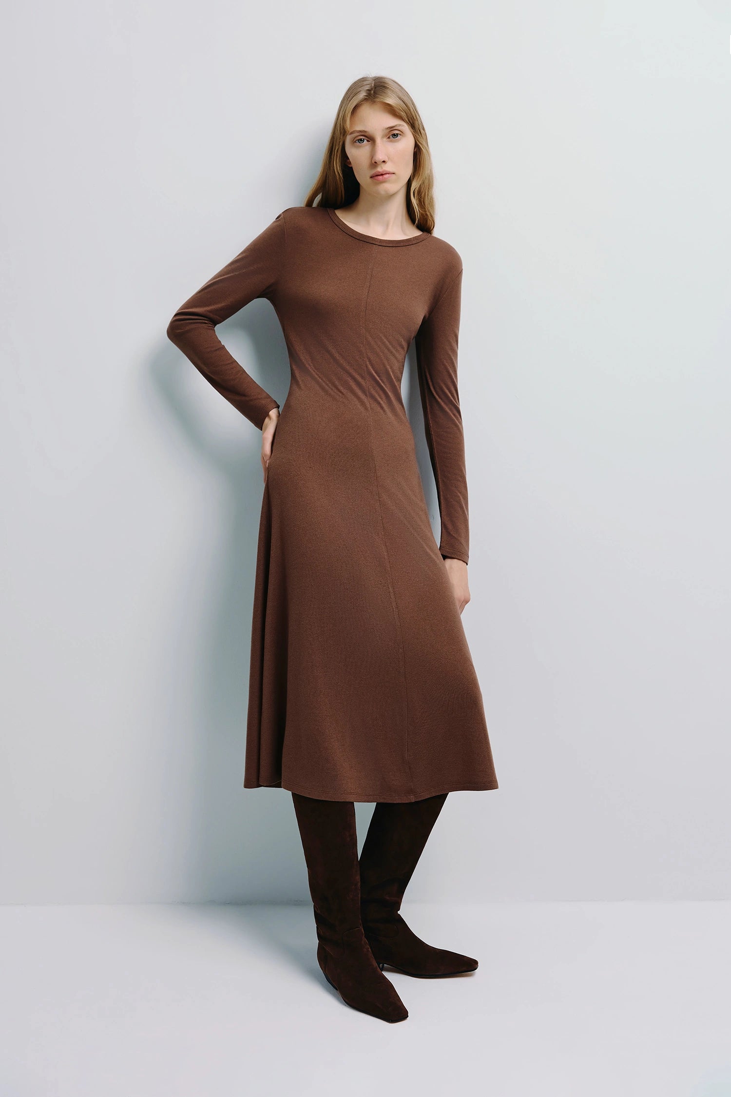 Rotha Sweater Knit Midi Dress Brown