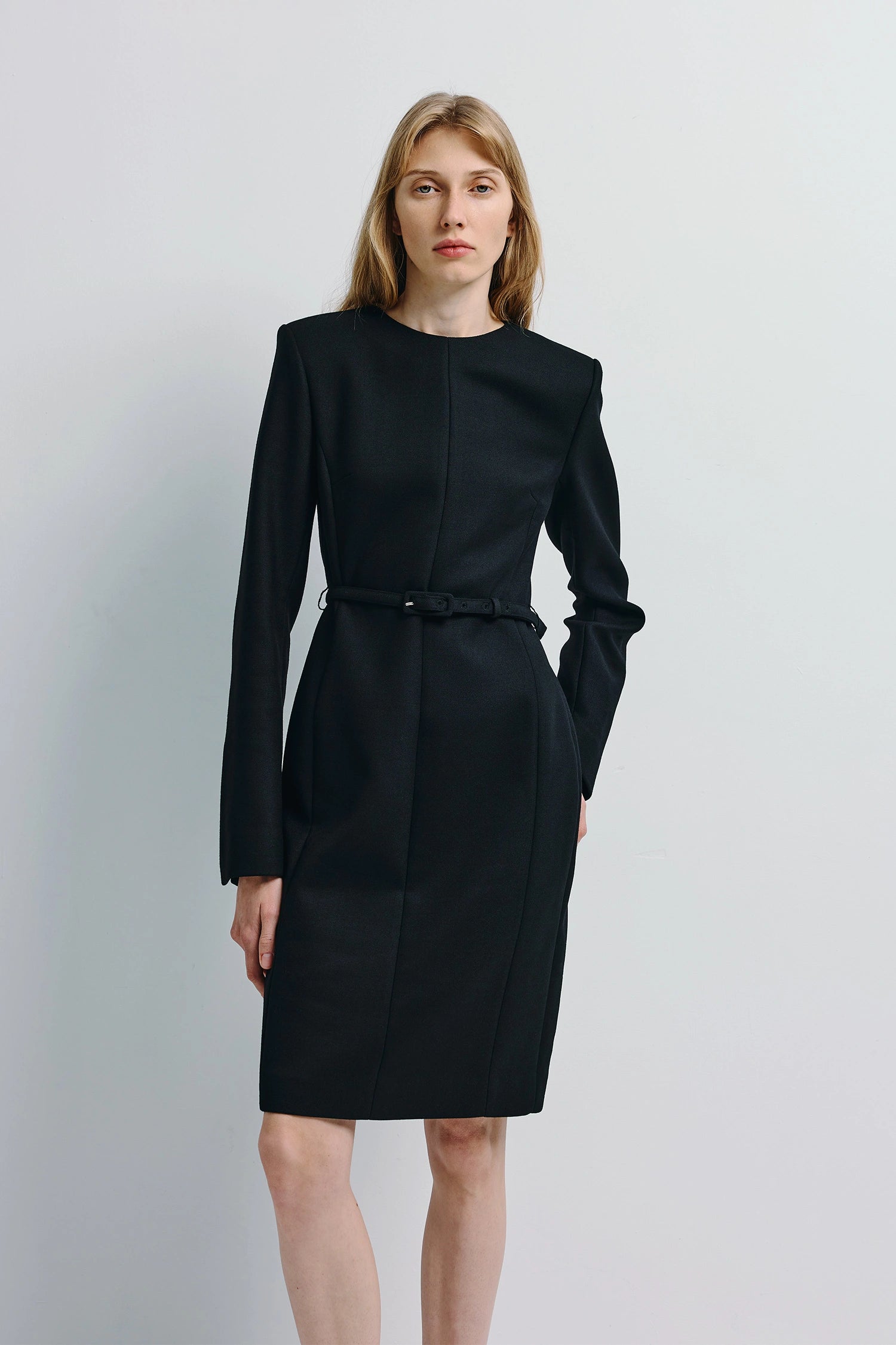belted formal dress Wool Blend Belted Midi Dress